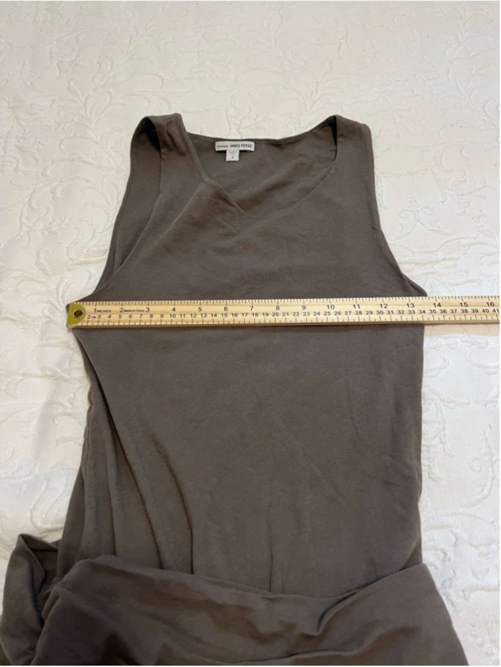 Women's Standard James Perse Taupe Ruched Wrap Front Draped Midi Dress Size 3/L - Picture 6 of 7